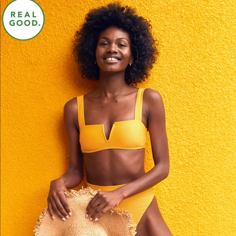 NWT bright yellow Aerie V Pique bikini top